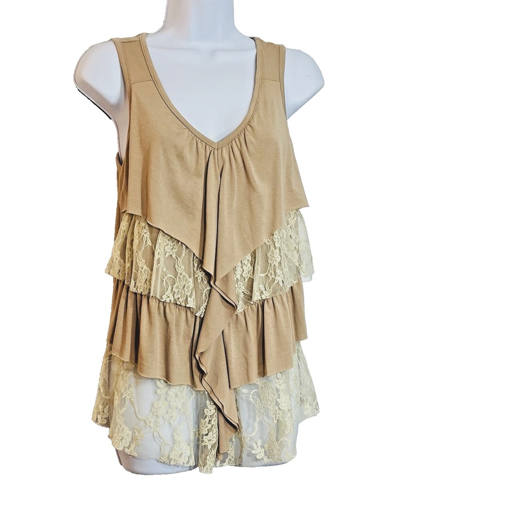 Western Boho Tiered Lace Festival Top Small Coastal Cowgirl Indie Layered Ruffle - Picture 2 of 10